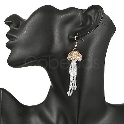 304 Stainless Steel Glass Seed Beads Jellyfish Dangle Earrings EJEW-MZ00553-01-1