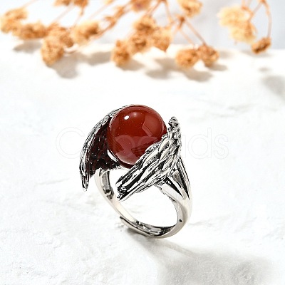 Natural Red Jasper Wings Adjustable Rings RJEW-K241-04AS-10-1