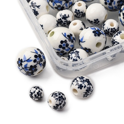 40Pcs 4 Styles Handmade Printed Porcelain Beads PORC-FP0001-06-1