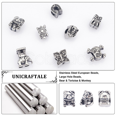 Unicraftale 8Pcs 8 Style 304 Stainless Steel European Beads STAS-UN0040-31-1