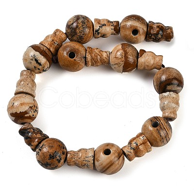 Natural Picture Jasper 3-Hole Guru Beads Strands G-H064-E06-01-1