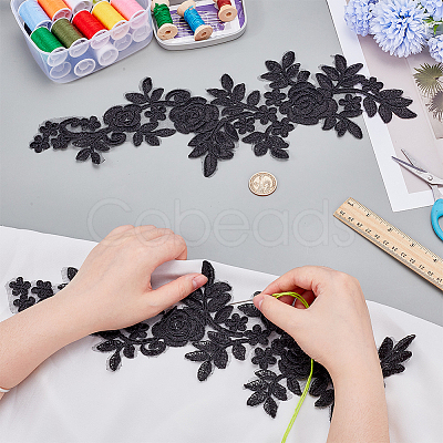 Polyester Lace Flower Cloth Patches AJEW-WH0816-089-1