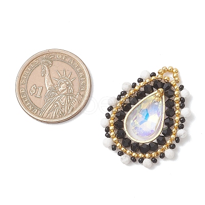 Natural Howlite Faceted Round and Glass Seed Beaded Pendants PALLOY-MZ01218-01-1