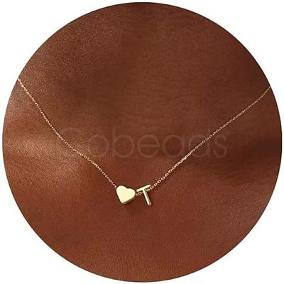 Simple Style Adjustable 316L Surgical Stainless Steel Heart and Initial Pendant Necklaces for Women WG95AEF-20-1