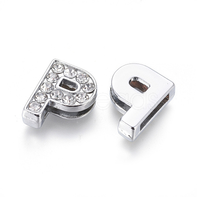 Alloy Initial Slide Charms with Grade A Rhinestones ALRI-R032-P-FF-1
