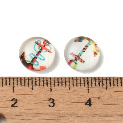 Helm & Anchor Printed Glass Cabochons GGLA-A002-10mm-WW-1