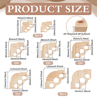 8Pcs 6 Styles Pine Wood Angular Radius Measuring Tool TOOL-BC0003-32-1