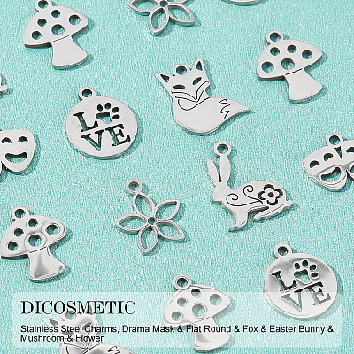 DICOSMETIC 36Pcs 6 Style 201 Stainless Steel Charms STAS-DC0006-30-1