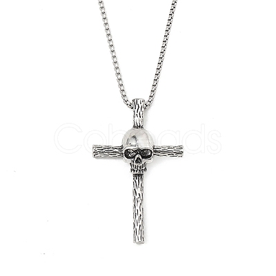 Zinc Alloy Cross Pendant Necklaces NJEW-M211-06A-ASP-1