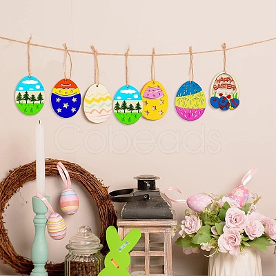 5 Sets 5 Styles DIY Easter Egg Shape Wood Pendant Decorations DIY-CJ0002-18-1