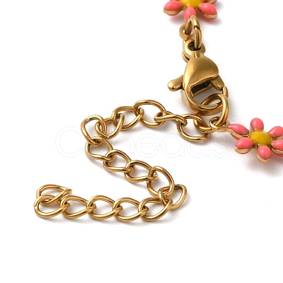 304 Stainless Steel Flower Link Bracelets for Women BJEW-C076-02C-01-1