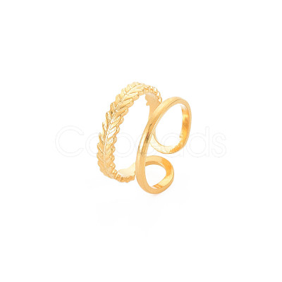Ion Plating(IP) 304 Stainless Steel Double Line Open Cuff Ring for Women RJEW-S405-189G-1