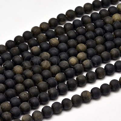 Frosted Natural Golden Sheen Obsidian Round Bead Strands G-F266-04-6mm-1