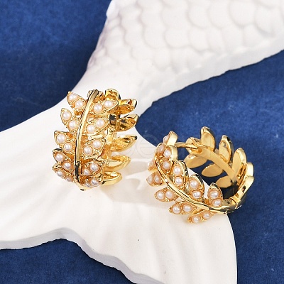 Leaf Brass Hoop Earrings KK-U058-64G-1