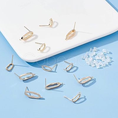 12Pcs 2 Style Brass Stud Earring Findings KK-BC0007-95-1