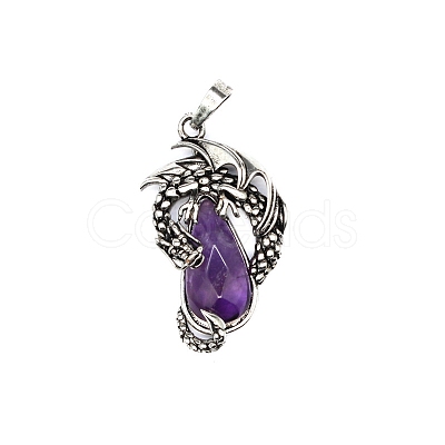 Natural Amethyst Brass Pendants G-PW0004-66H-1