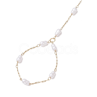 Ion Plating(IP) 316 Surgical Stainless Steel Plastic Imitation Pearl Paperclip Chains Finger Ring Bracelets for Women BJEW-JB11771-1