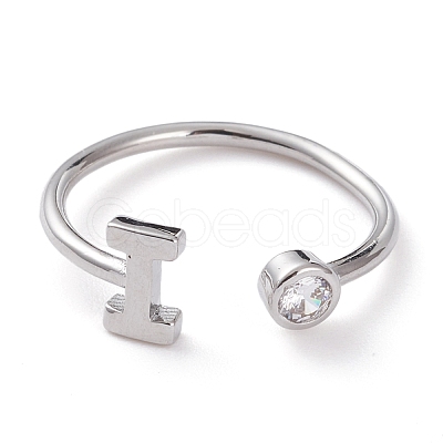 Brass Micro Pave Clear Cubic Zirconia Cuff Rings RJEW-J074-01P-I-1