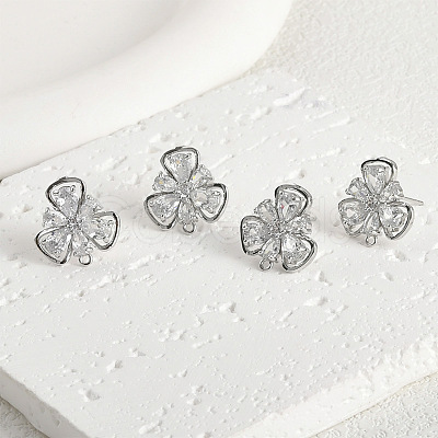 Brass Micro Pave Cubic Zirconia Stud Earring Findings LS-KK-Z094-09P-1