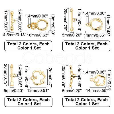 PandaHall Elite 8Set 4 Style Brass Toggle Clasps KK-PH0001-88-1