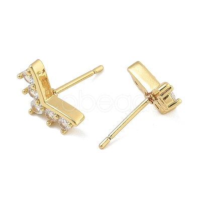 Brass Micro Pave Clear Cubic Zirconia Stud Earrings EJEW-R016-26G-06-1