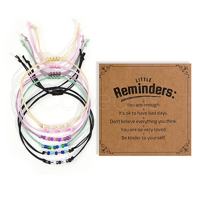 Adjustable Glass Seed Beaded Friendship Braided Bracelet Sets BE2039-5-1