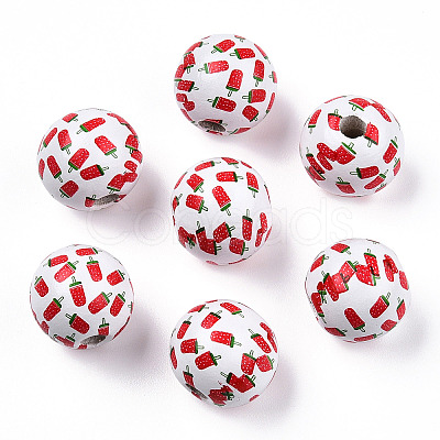 Printed Natural Wooden Fruit Beads WOOD-T021-106-1