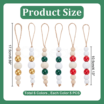 30Pcs 6 Colors Wooden Beaded Pendant Decorations HJEW-AB00737-1