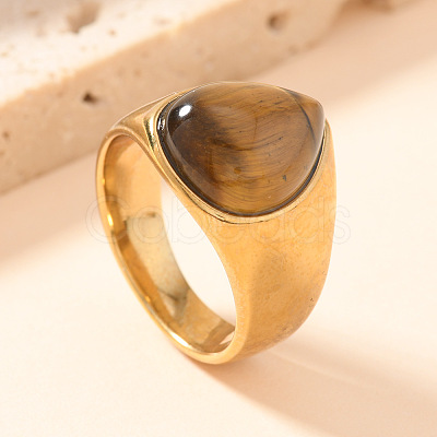 304 Stainless Steel and Natural Tiger Eye Finger Rings FS-WGCBD79-34-1