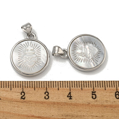 Rack Plating Brass Pave Natural White Shell Pendants KK-U025-11P-01-1