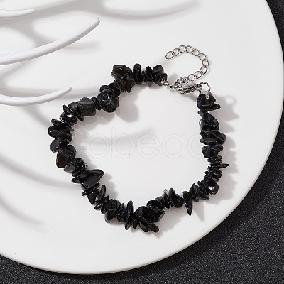 Natural Obsidian Chips Beaded Bracelet X-BJEW-JB09686-04-1