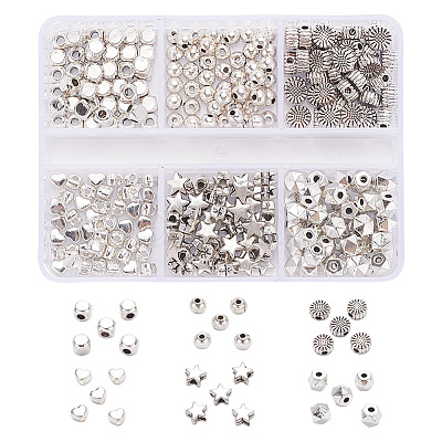 300Pcs 6 Style Tibetan Style Alloy Spacer Beads TIBE-YW0001-24-1