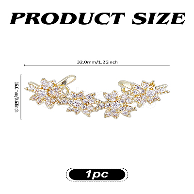 1Pc Brass Fashionable Rhinestone Flower Cuff Earrings EJEW-LP0012-11G-1