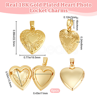 6Pcs Brass Locket Pendants KK-BBC0015-52-1
