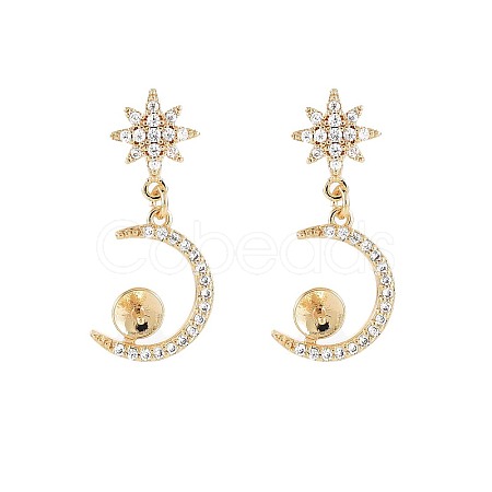 Brass Micro Pave Clear Cubic Zirconia Stud Earring Findings KK-S364-143-1