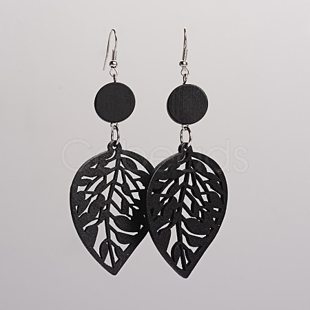 Trendy Leaf Wood Dangle Earrings EJEW-F0090-09F-1