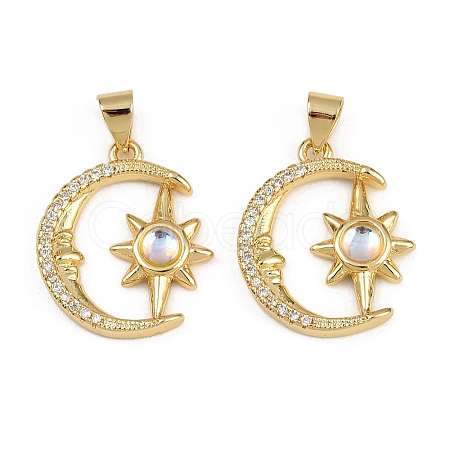 Rack Plating Planet Brass Micro Pave Cubic Zirconia Pendants KK-E102-31G-1-1