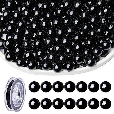 100Pcs Natural Black Tourmaline Round Beads with Strong Stretchy Beading Elastic Thread G-SZ0002-30-1