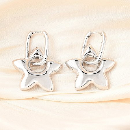 Star Brass Hoop Earrings for Women EJEW-U057-06C-02P-1