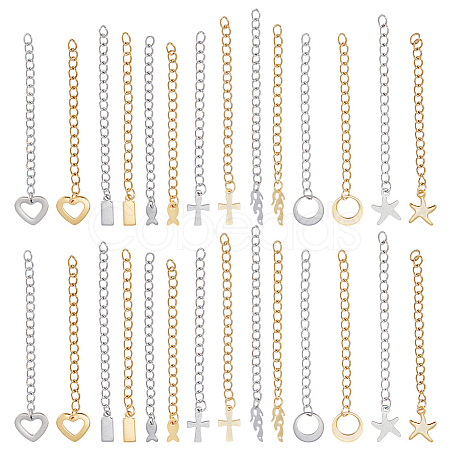 28Pcs 14 Style 304 Stainless Steel Chain Extender STAS-PH0004-70-1
