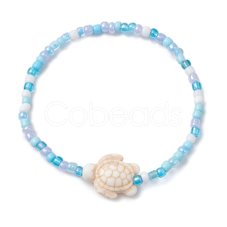 Dyed Synthetic Turquoise Beaded Stretch Bracelets for Kids BJEW-JB110102-02-1