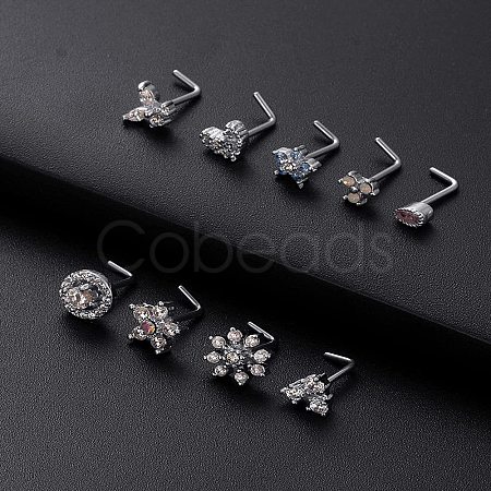 316L Surgical Stainless Steel Light Sky Blue Cubic Zirconia L-Shaped Nose Rings WG135CD-13-1