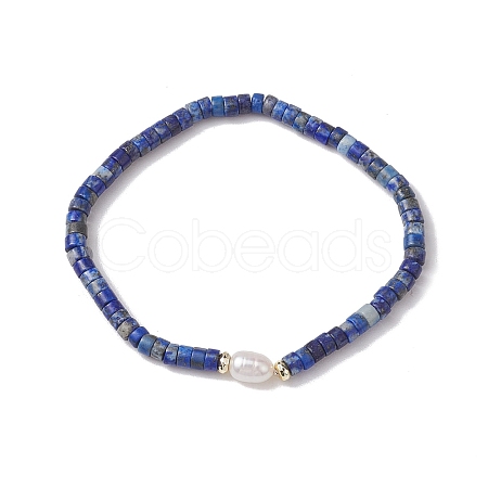 Natural Lapis Lazuli and Pearl Beads Btacelets BJEW-JB10681-01-1