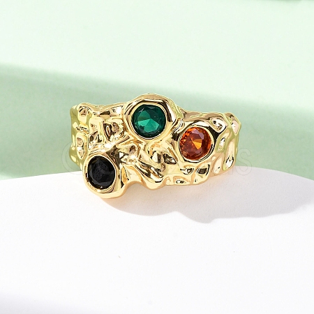 Brass Micro Pave Cubic Zirconia Cuff Rings for Women RJEW-F191-01G-02-1