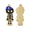 Alloy Enamel Pendants, Skeleton with Hat Charm, Golden, Blue, 32.5x13x1.5mm, Hole: 1.6mm