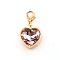 Heart Glass Pendant Decorations, with Alloy Lobster Claw Clasps, Pink, 32.5mm, Heart: 18.5x16x6mm