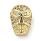 Brass Micro Pave Clear Cubic Zirconia Beads, Skull, Real 18K Gold Plated, 12.5x11x8mm, Hole: 1.8mm