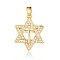 Brass Micro Pave Clear Cubic Zirconia Pendants, Star of David with Cross Charms, Real 18K Gold Plated, 24x19x2.3mm, Hole: 4.5x2.5mm