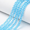 Glass Beads Strands, Faceted, Rondelle, Cyan, 6x5mm, Hole: 1mm, about 85~88pcs/strand, 16.1~16.5 inch(41~42cm)