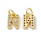 Real 18K Gold Plated Brass Micro Pave Clear Cubic Zirconia Charms, with Jump Ring, Letter.N, 10.5x7x2.5mm, Hole: 3.4mm